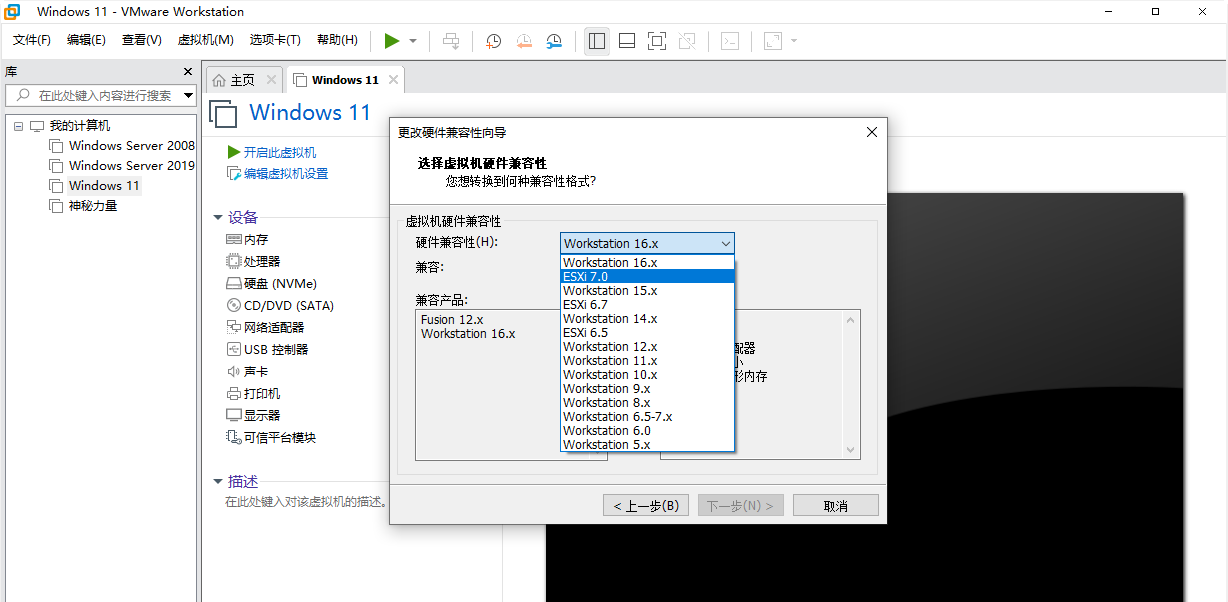 选择硬件兼容性版本